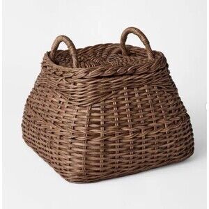 Threshold Studio McGee Square Rattan Basket Dark Brown NEW Woven Storage